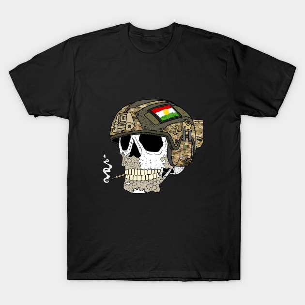 a skull with a Kurdish helmet. T-Shirt by JJadx